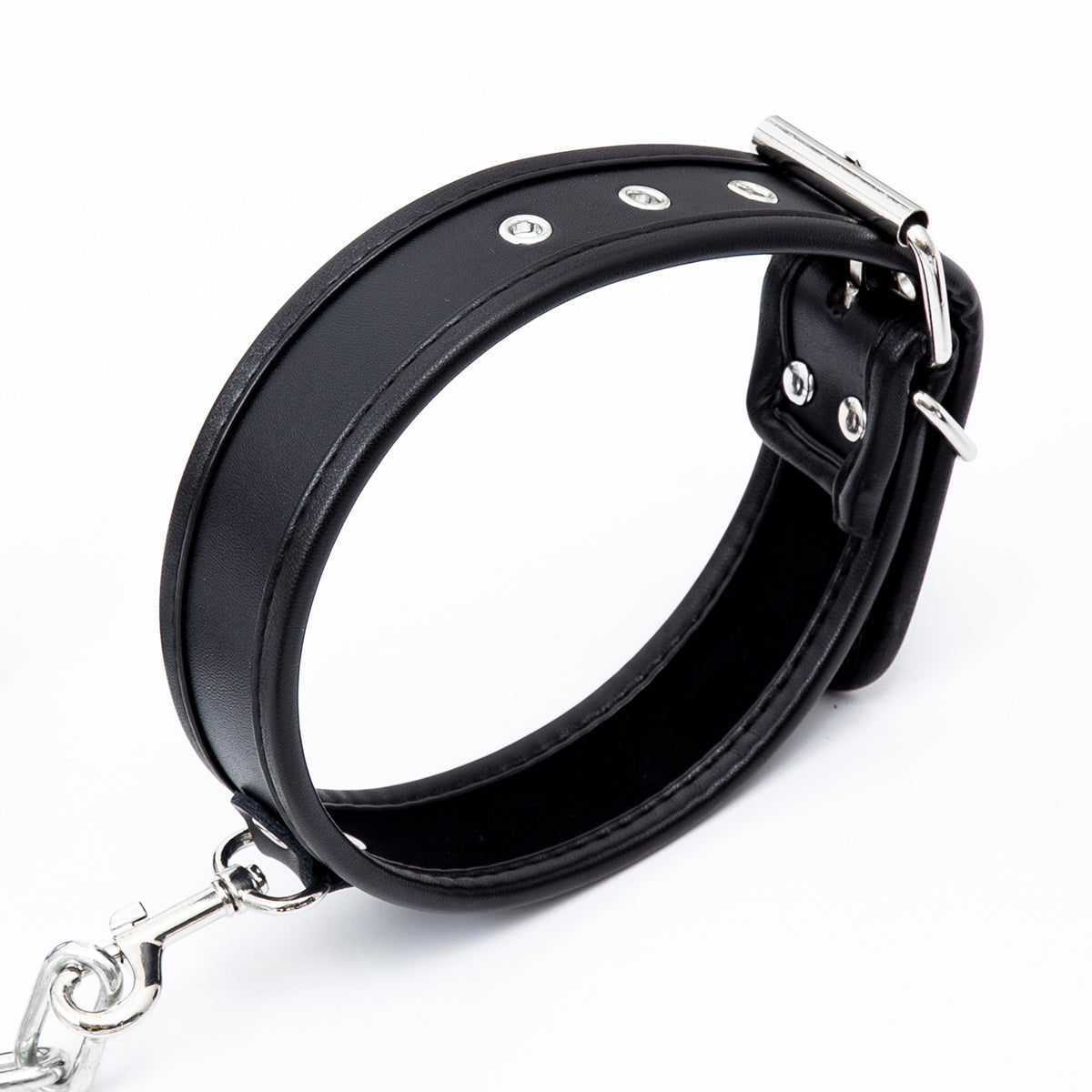 Halsband, Hand- und Fußfesseln-Set inklusive 1 Meter Kette in Schwarz/Silber