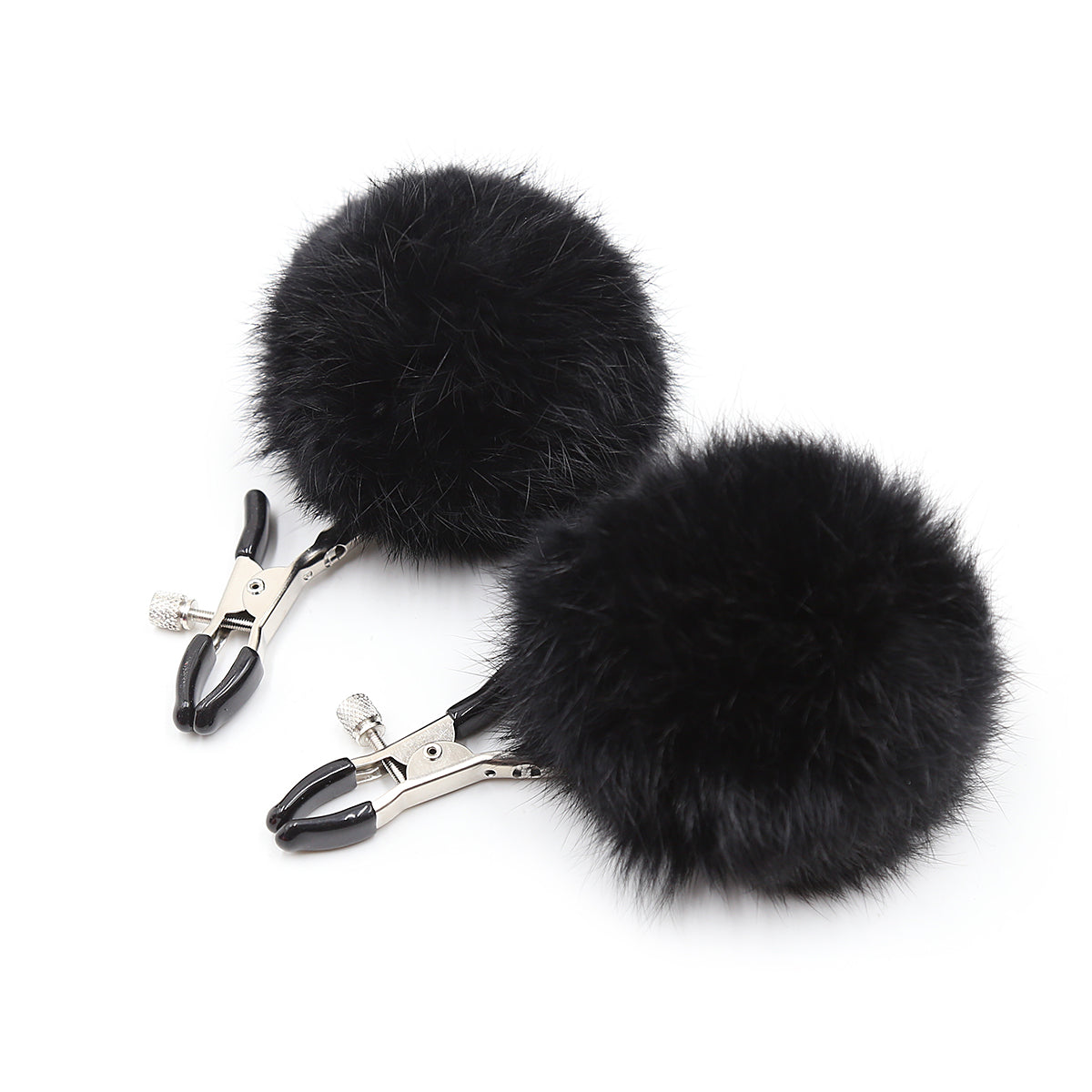 Faux Fur Ball Nipple Clamps in Schwarz