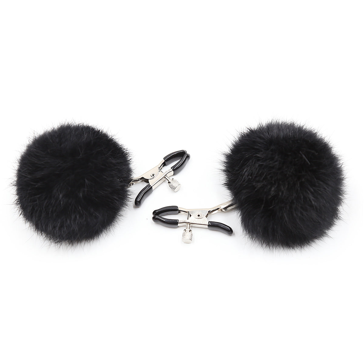 Faux Fur Ball Nipple Clamps in Schwarz