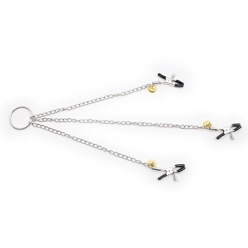 Avril: - Bell Triple Nipple and Clit Clamps with Chain