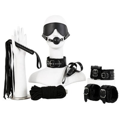 Classic Beginner's Set 7 Teile  (fur cuffs,ball gag,whip,collar,eye mask,10 M rope)